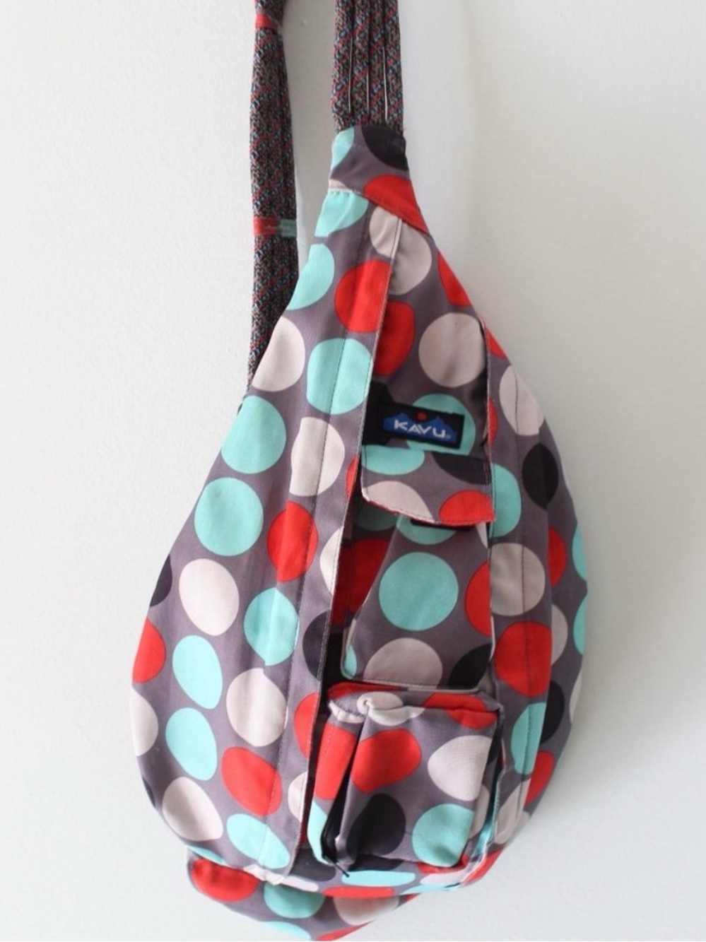 Kavu Gray Polka Dot Rope Sling with Aqua & Red Accents